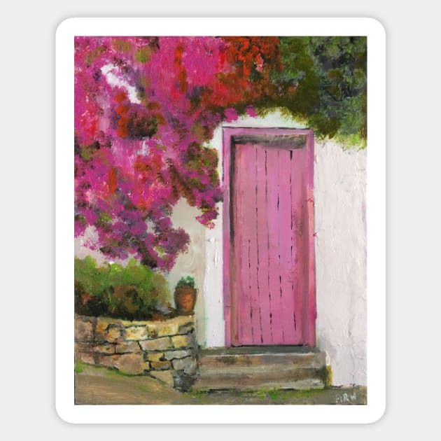 Meditteranean House with Pink Flowers Sticker by golan22may